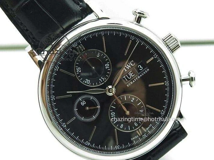 MIROTIME 0420 Portofino Chrono SS Black Dial on Black Leather Strap A Refined 7390